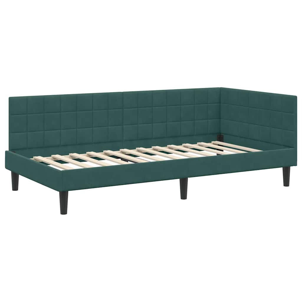 Hjørnesengramme med Madras 2 stk. Mørkegrøn 90 x 200 cm Fløjl