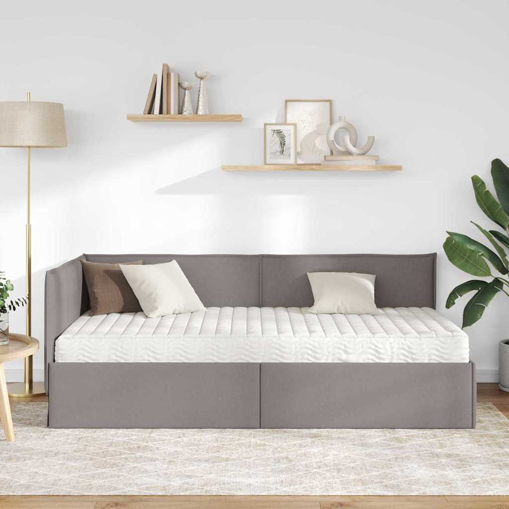 Hjørnesengramme med Madras 2 stk. Gråbrun 90 x 190 cm Fløjl