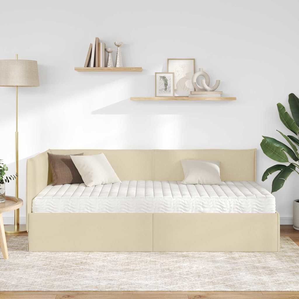Hjørnesengramme med Madras 2 stk. Creme 90 x 190 cm Fløjl