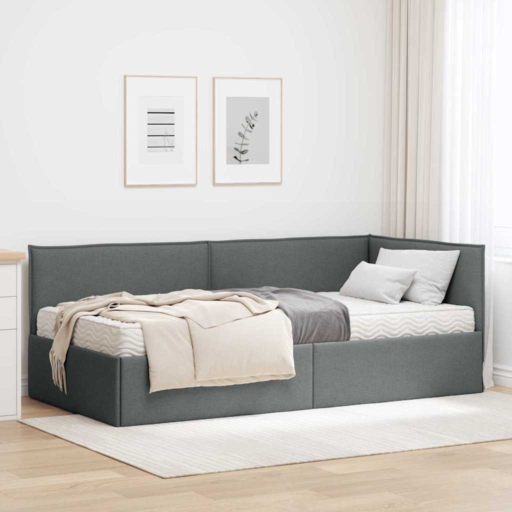Hjørnesengramme med Madras 2 stk. Mørkegrå 90 x 200 cm Fløjl