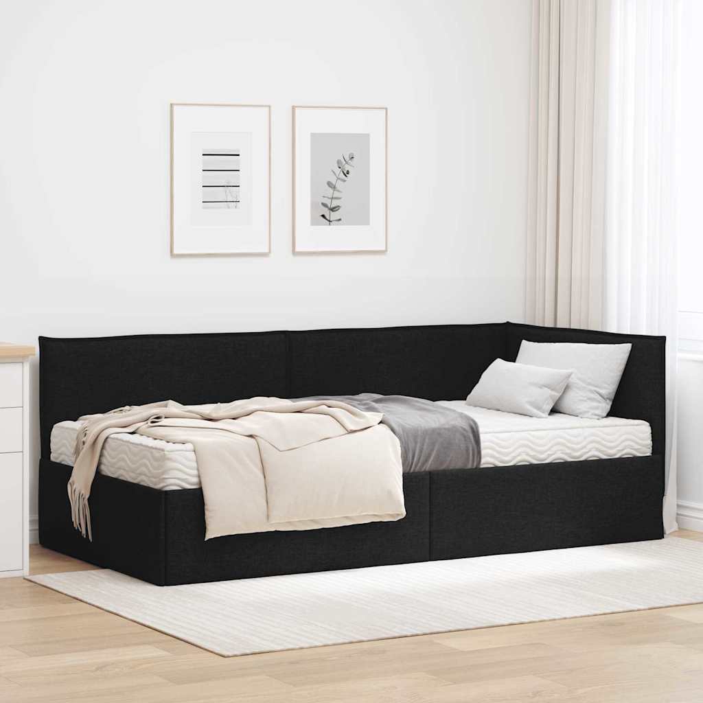Hjørnesengramme med Madras 2 stk. Sort 90 x 200 cm Fløjl