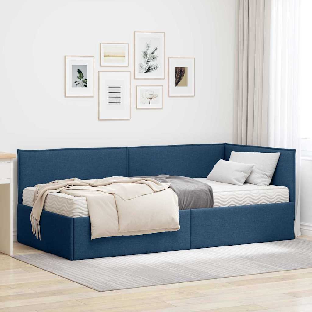 Hjørnesengramme med Madras 2 stk. Blå 90 x 200 cm Fløjl