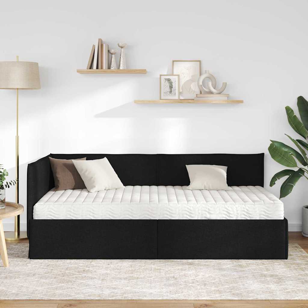 Hjørnesengramme med Madras 2 stk. Sort 100 x 200 cm Fløjl