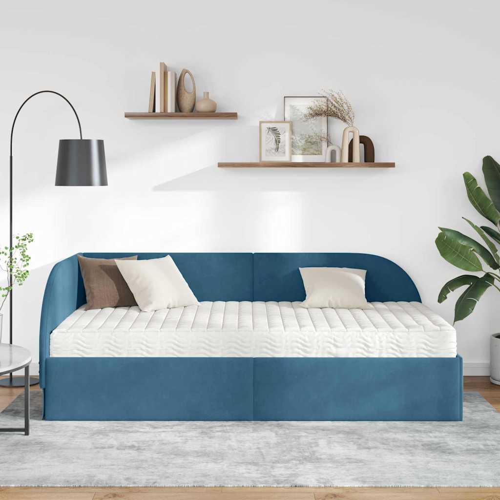 Hjørnesengramme med Madras 2 stk. Blå 80 x 200 cm Fløjl