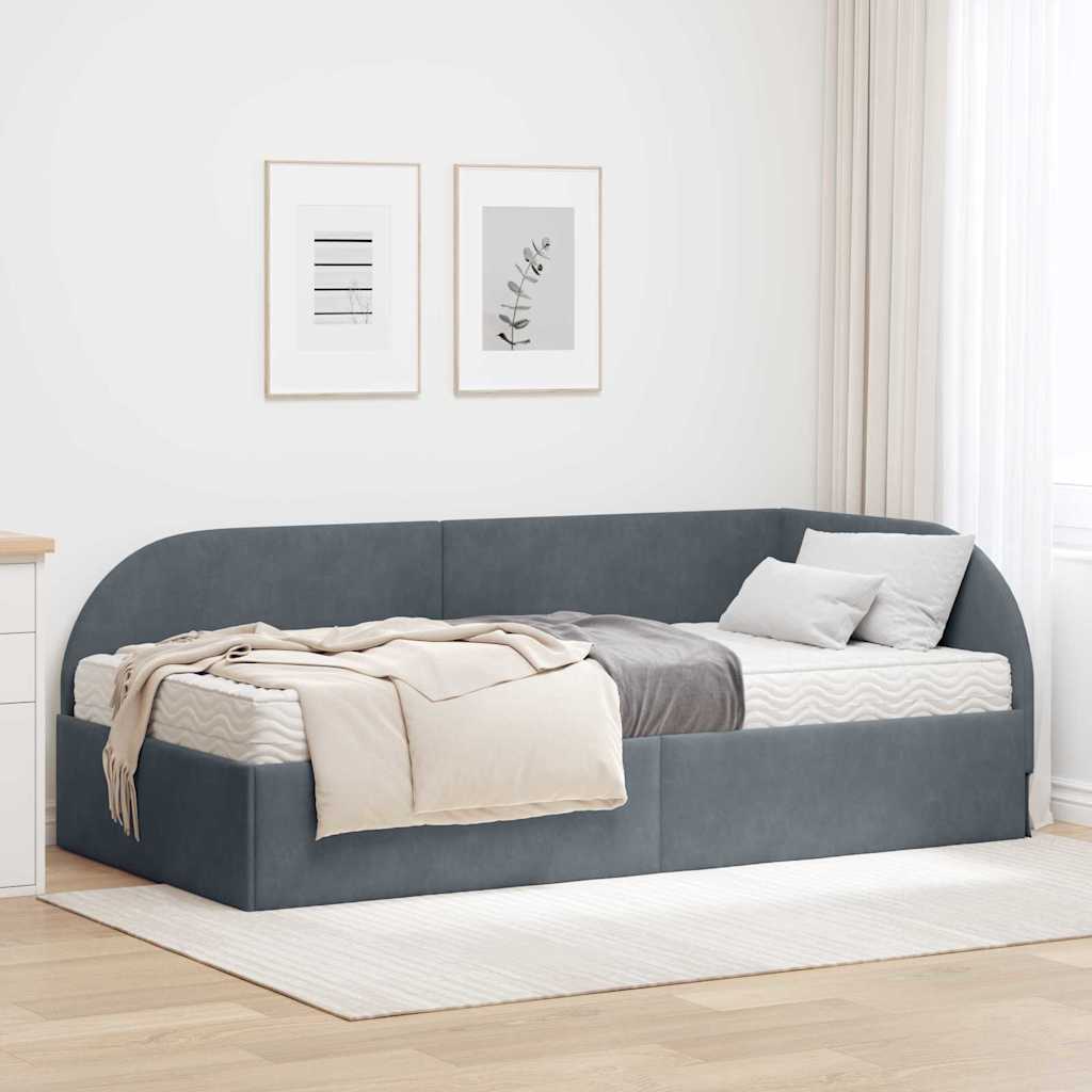 Hjørnesengramme med Madras 2 stk. Mørkegrå 80 x 200 cm Fløjl