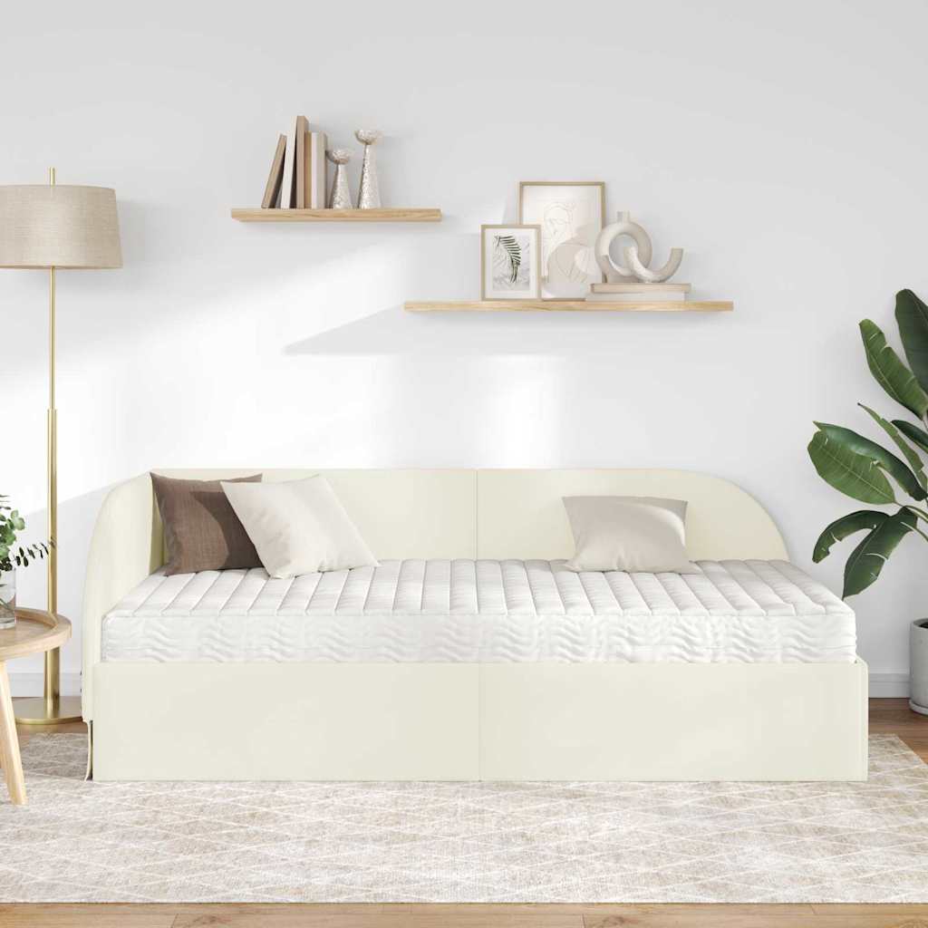 Hjørnesengramme med Madras 2 stk. Creme 80 x 200 cm Fløjl
