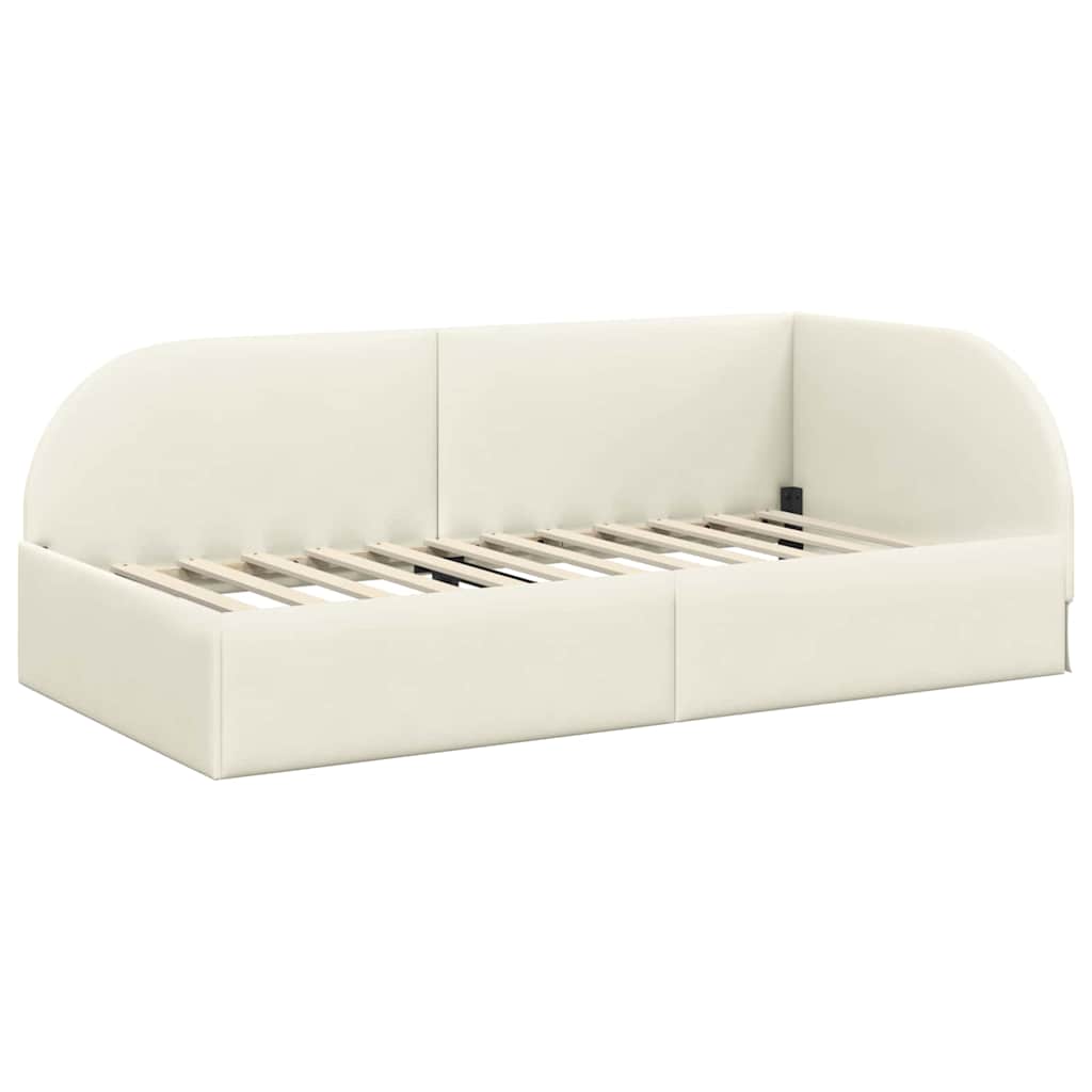Hjørnesengramme med Madras 2 stk. Creme 80 x 200 cm Fløjl