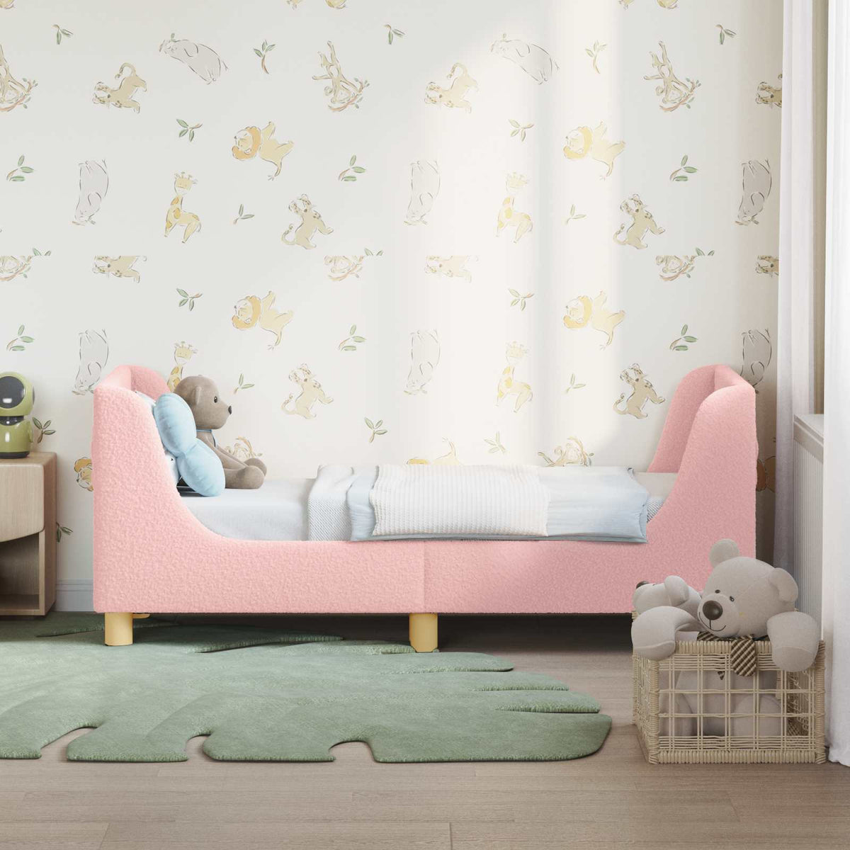 Sengestel til tumling med hovedgærde Lyserød 70 x 140 cm Bouclé