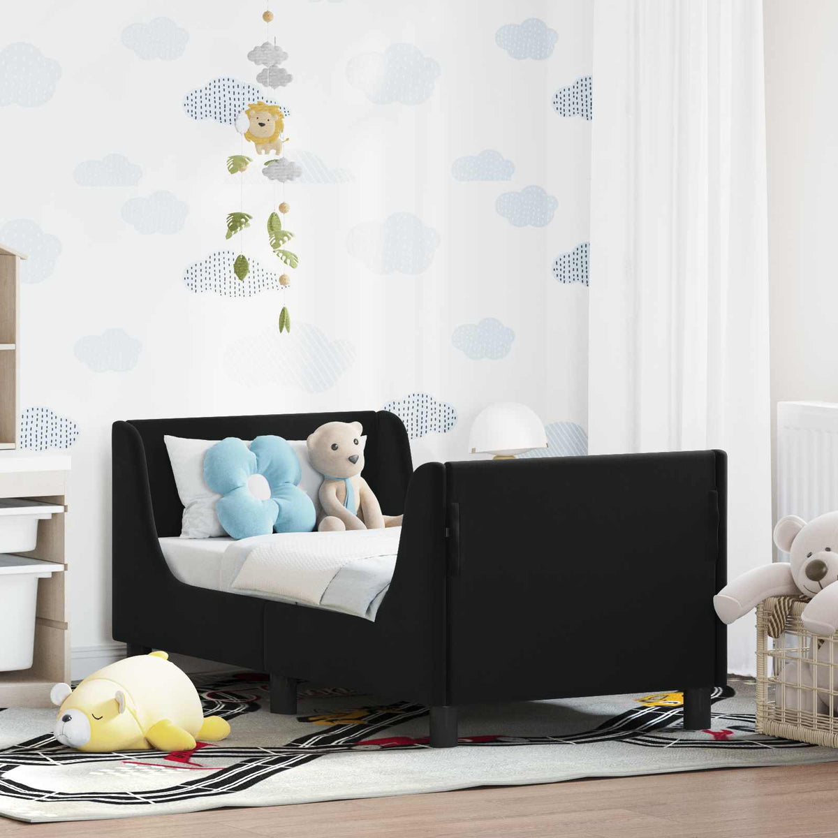Sengestel til tumling med hovedgærde Sort 70 x 140 cm Fløjl