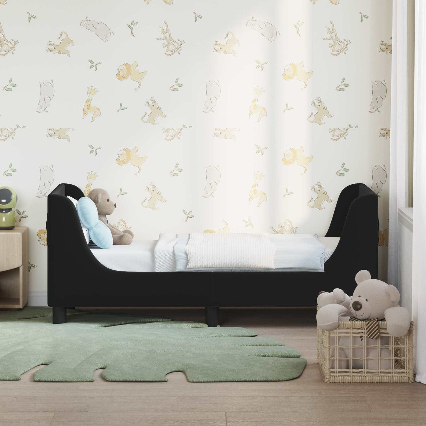 Sengestel til tumling med hovedgærde Sort 70 x 140 cm Fløjl