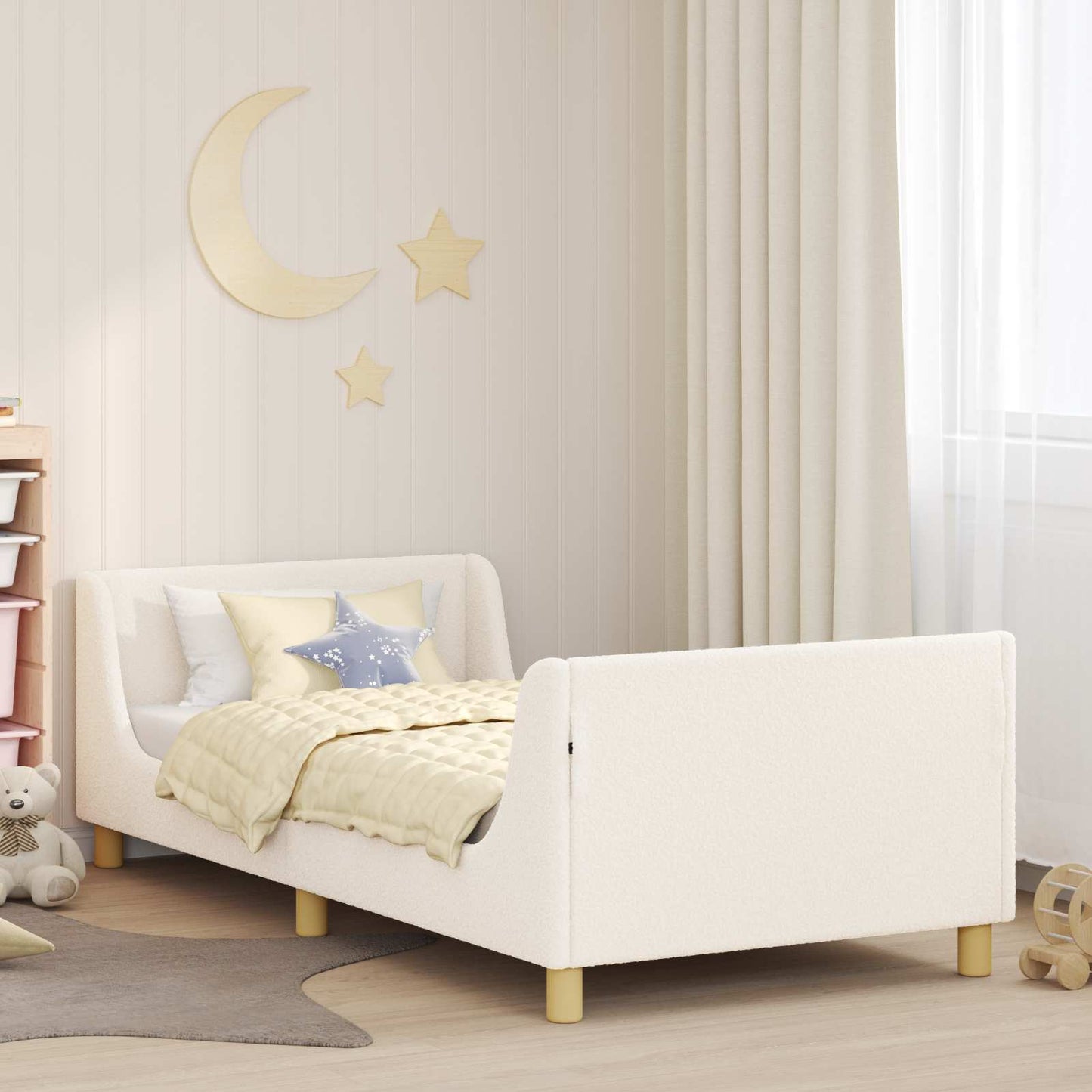 Børnesengestel med hovedgærde Cremefarvet 80 x 200 cm Bouclé