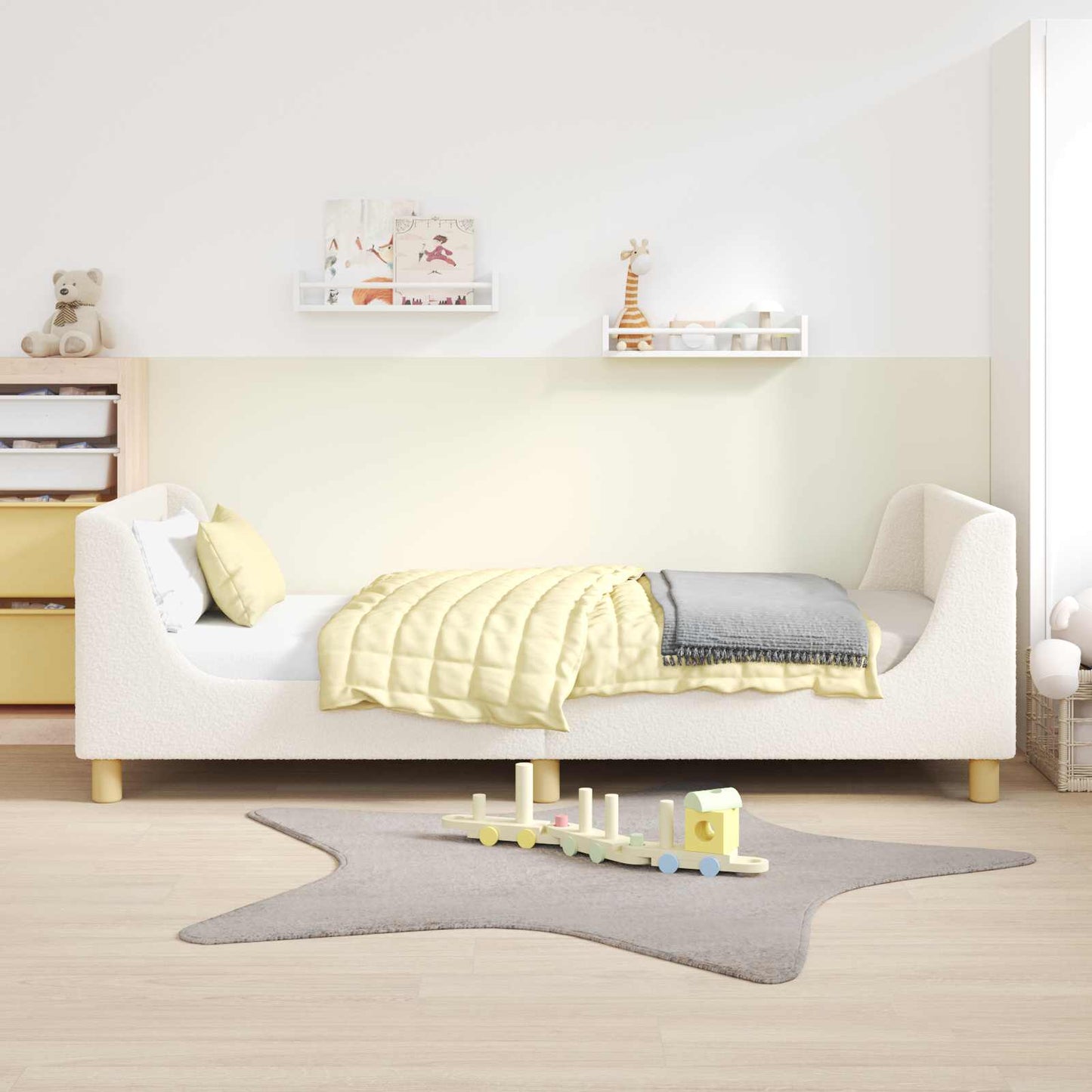 Børnesengestel med hovedgærde Cremefarvet 80 x 200 cm Bouclé