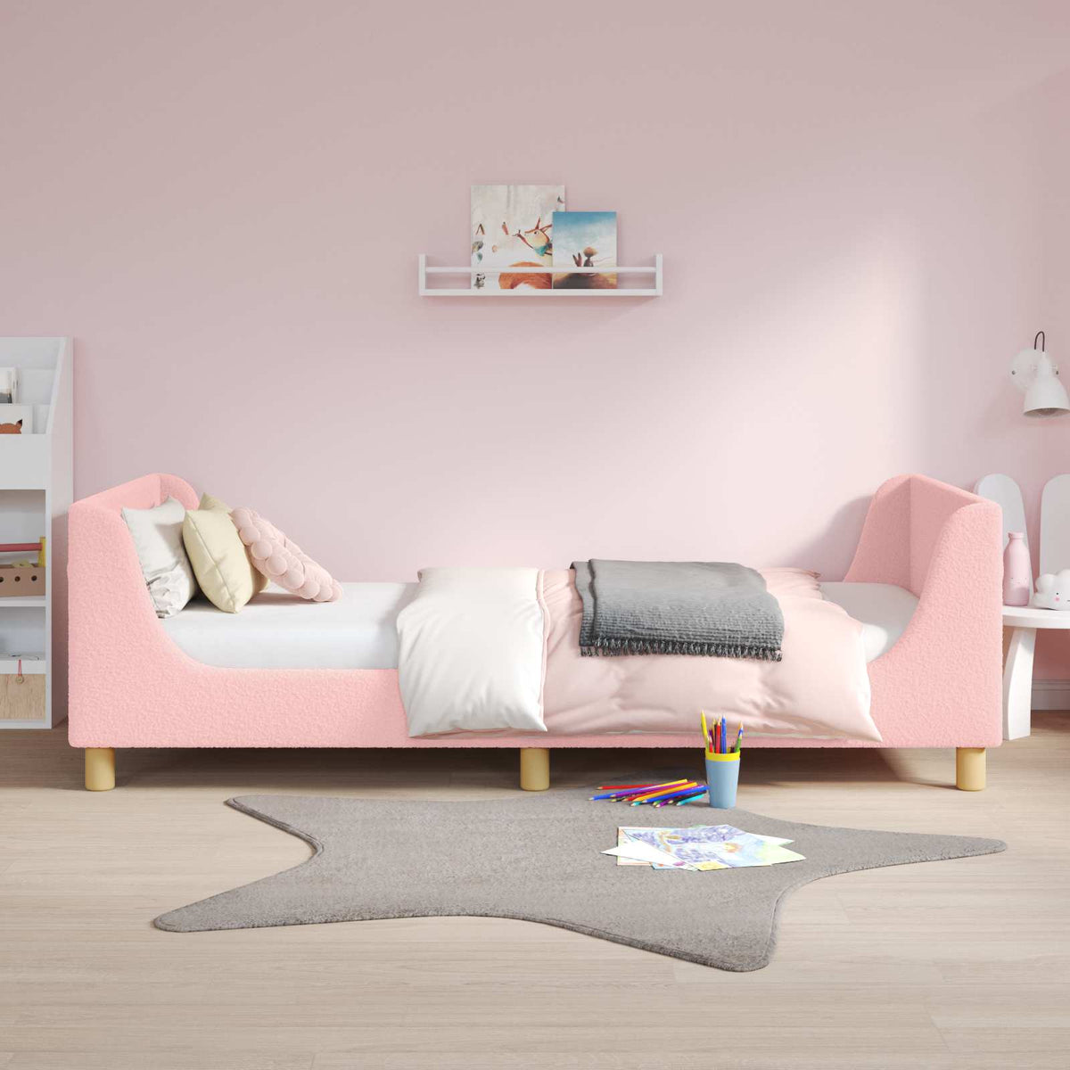 Børnesengestel med hovedgærde Lyserød 80 x 200 cm Bouclé