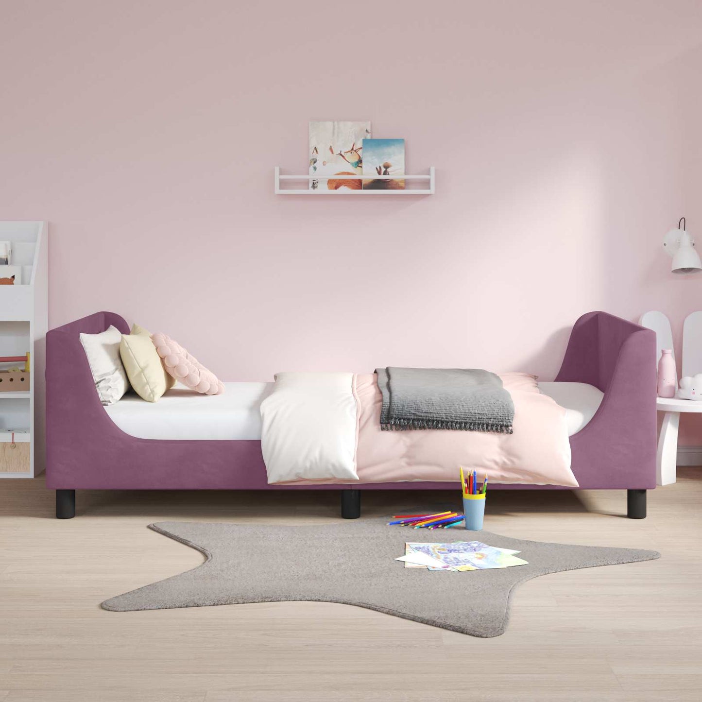 Børnesengestel med hovedgærde Lilla 80 x 200 cm Fløjl