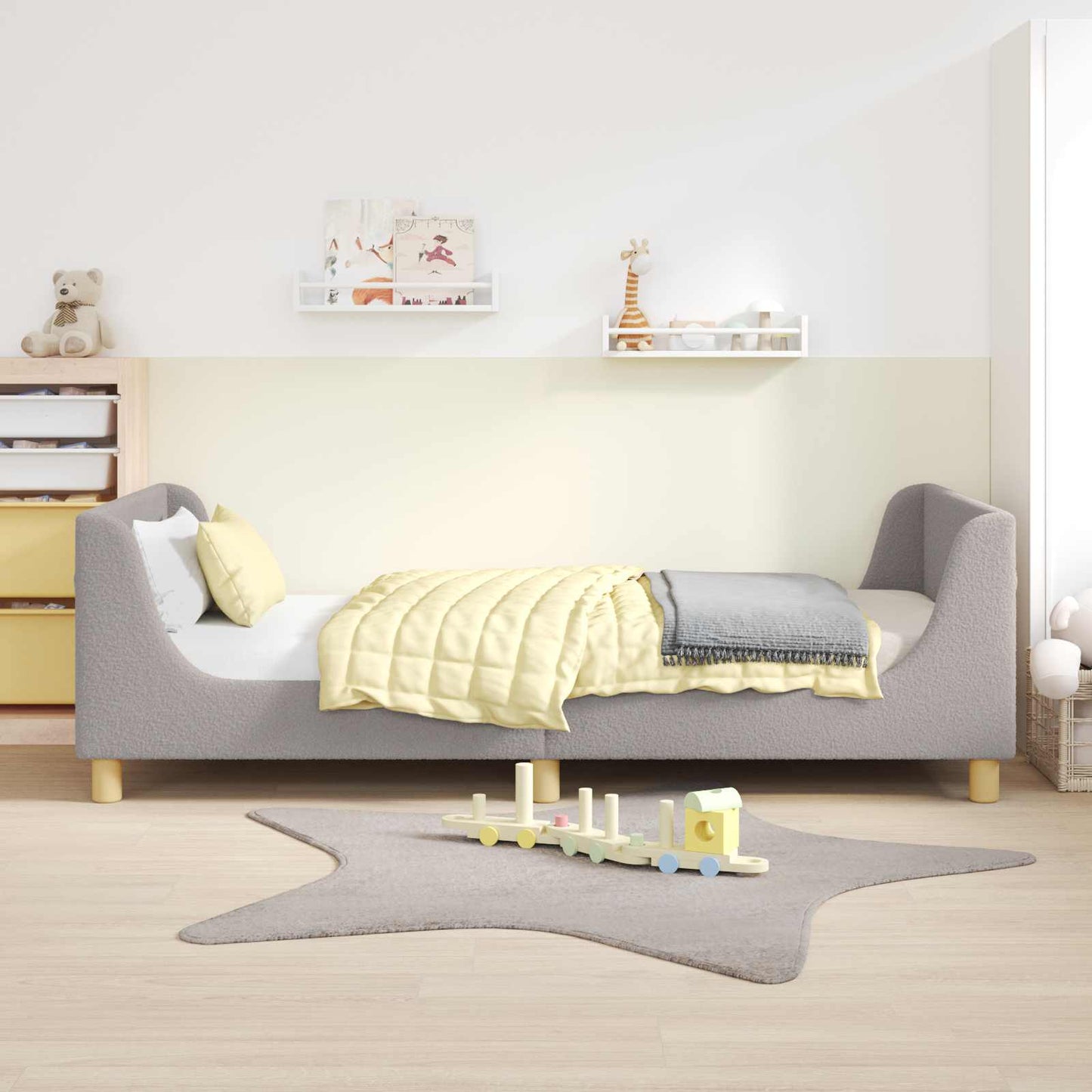 Børnesengestel med hovedgærde Lysegrå 90x190 cm Bouclé