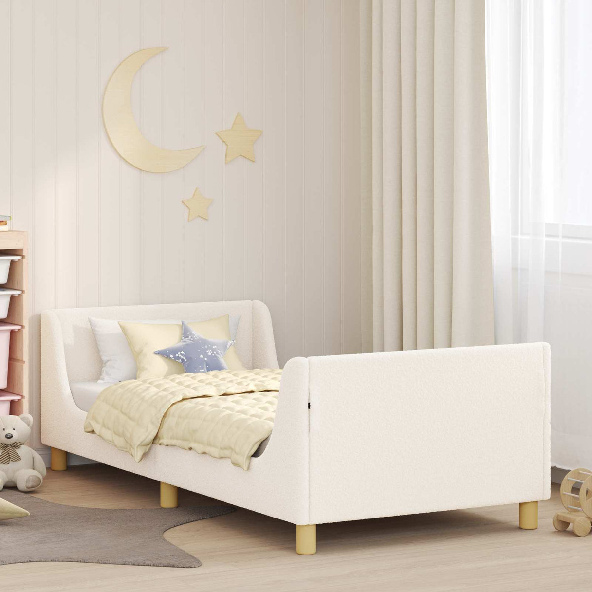 Børnesengestel med hovedgærde Cremefarvet 90 x 200 cm Bouclé