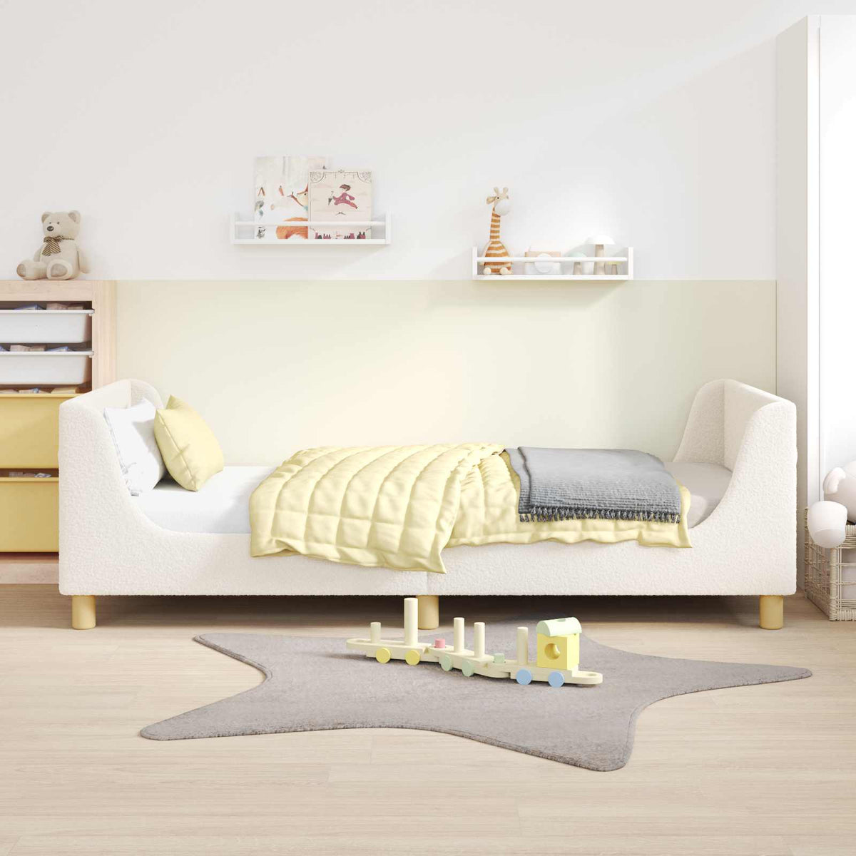 Børnesengestel med hovedgærde Cremefarvet 90 x 200 cm Bouclé
