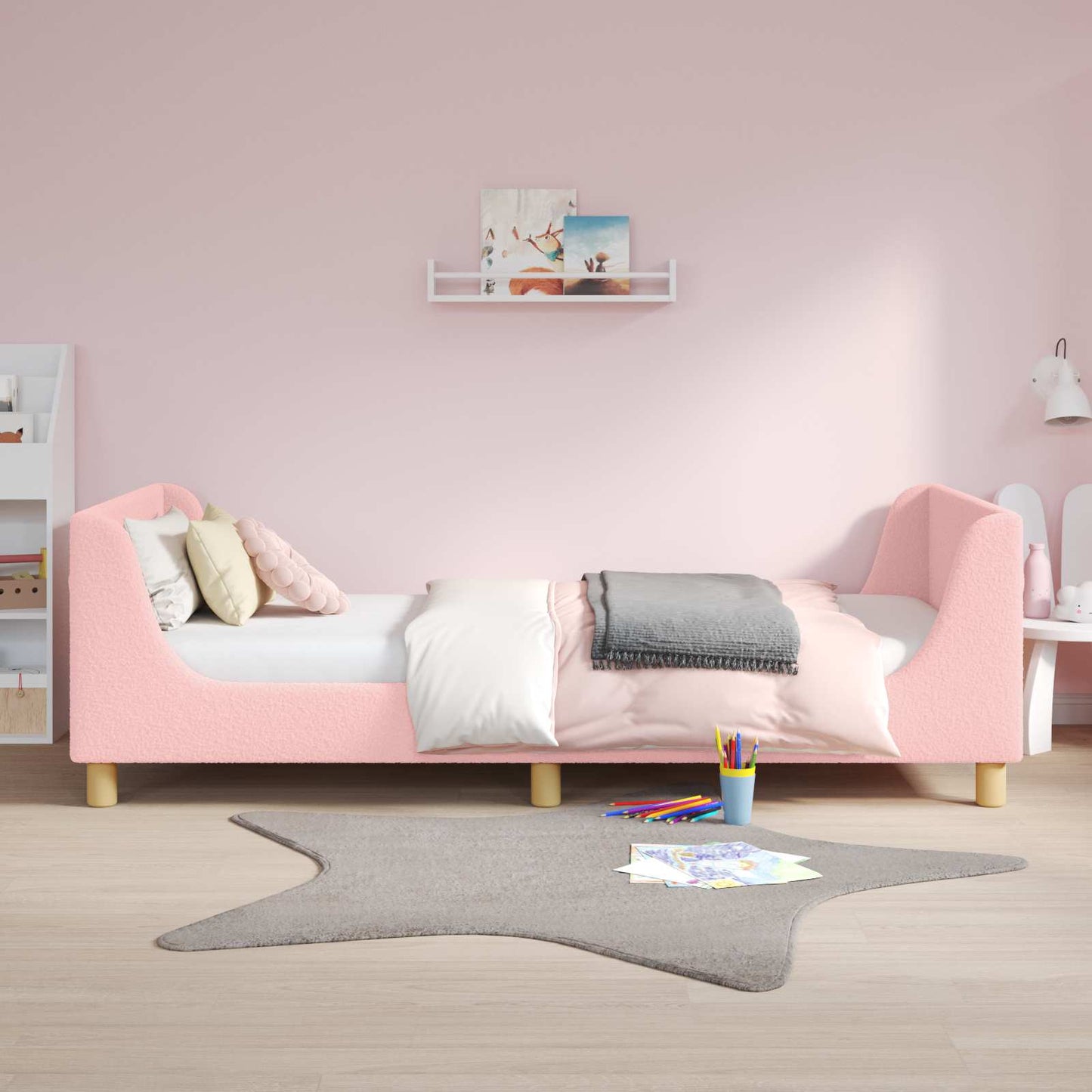 Børnesengestel med hovedgærde Lyserød 90 x 200 cm Bouclé