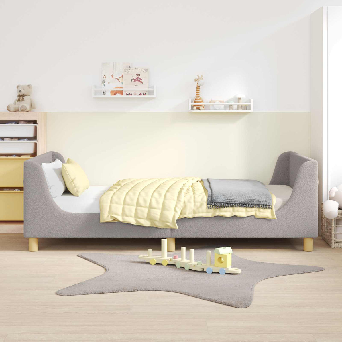 Børnesengestel med hovedgærde Lysegrå 90x200 cm Bouclé