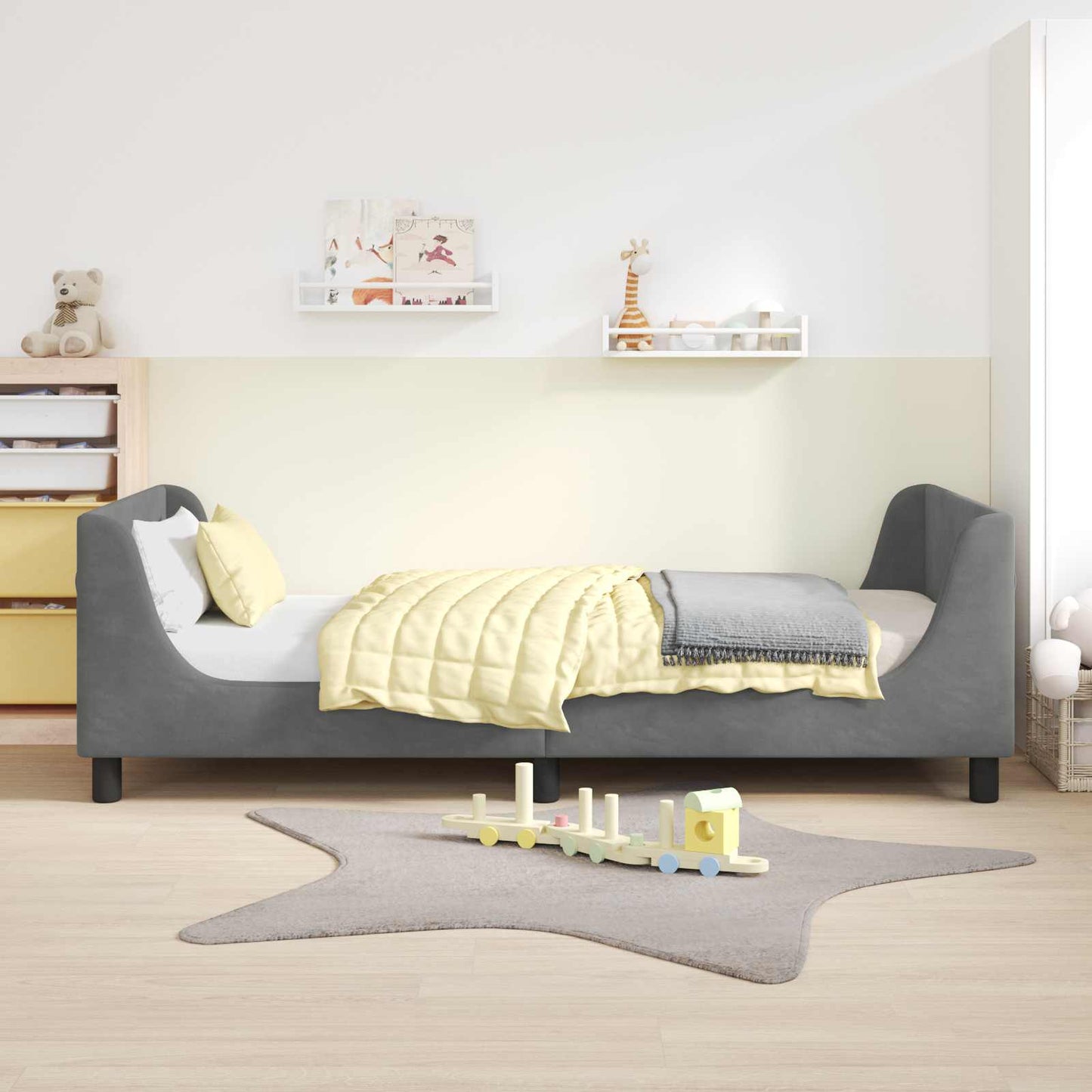 Børnesengestel med hovedgærde Mørkegrå 90 x 200 cm Fløjl