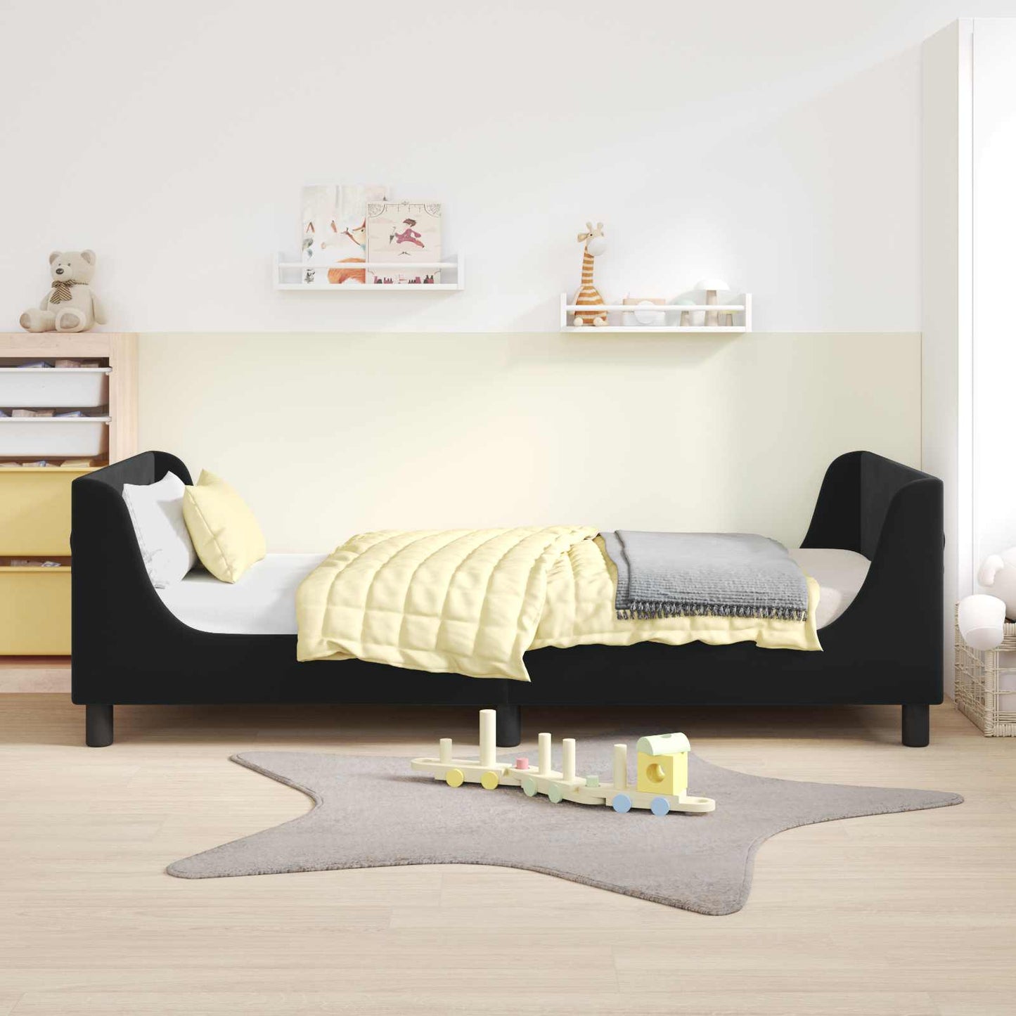 Børnesengestel med hovedgærde Sort 90 x 200 cm Fløjl
