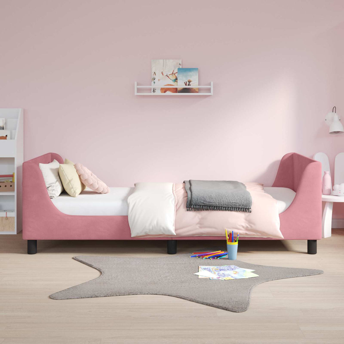 Børnesengestel med hovedgærde Lyserød 90 x 200 cm Fløjl