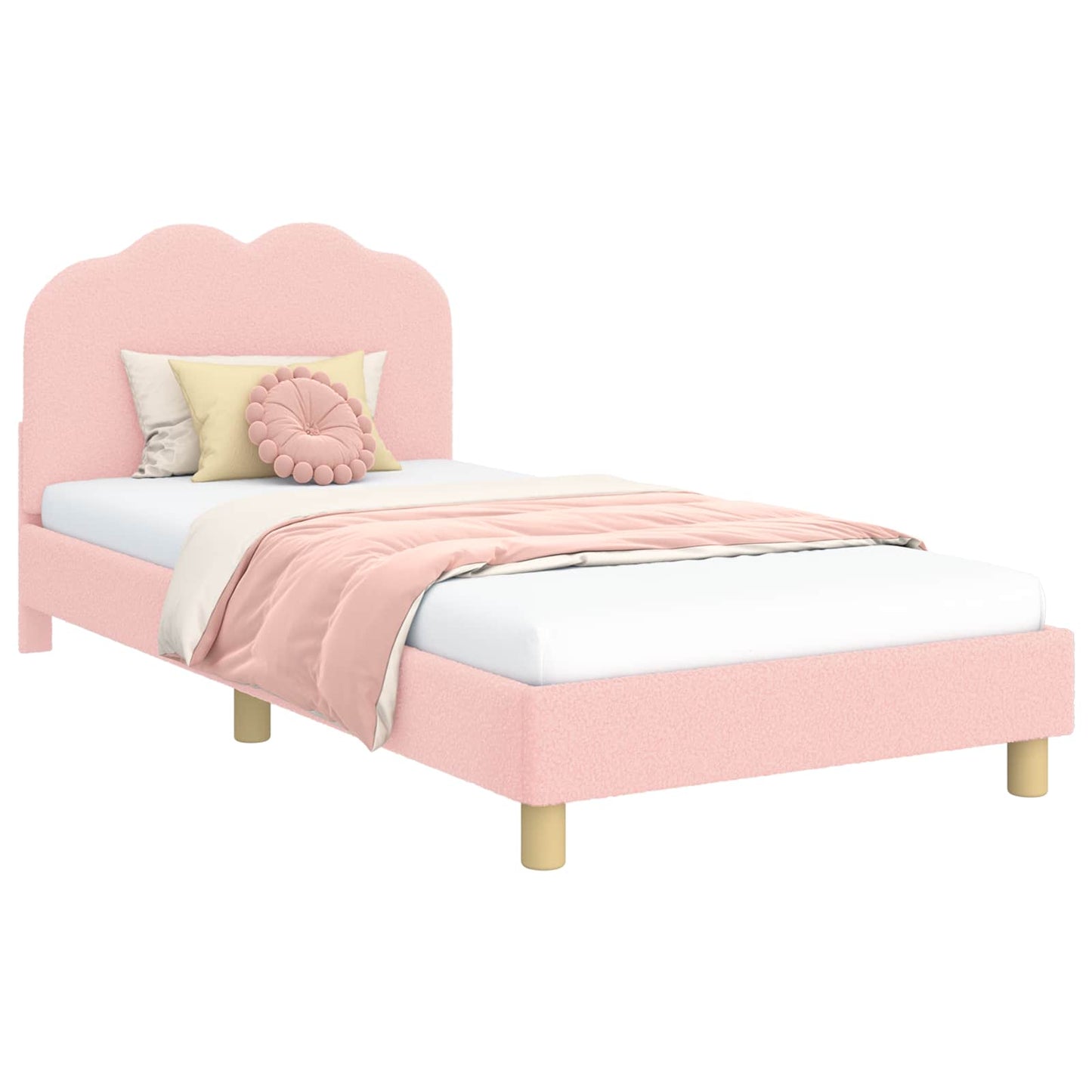 Børnesengestel med hovedgærde Lyserød 90 x 190 cm Bouclé