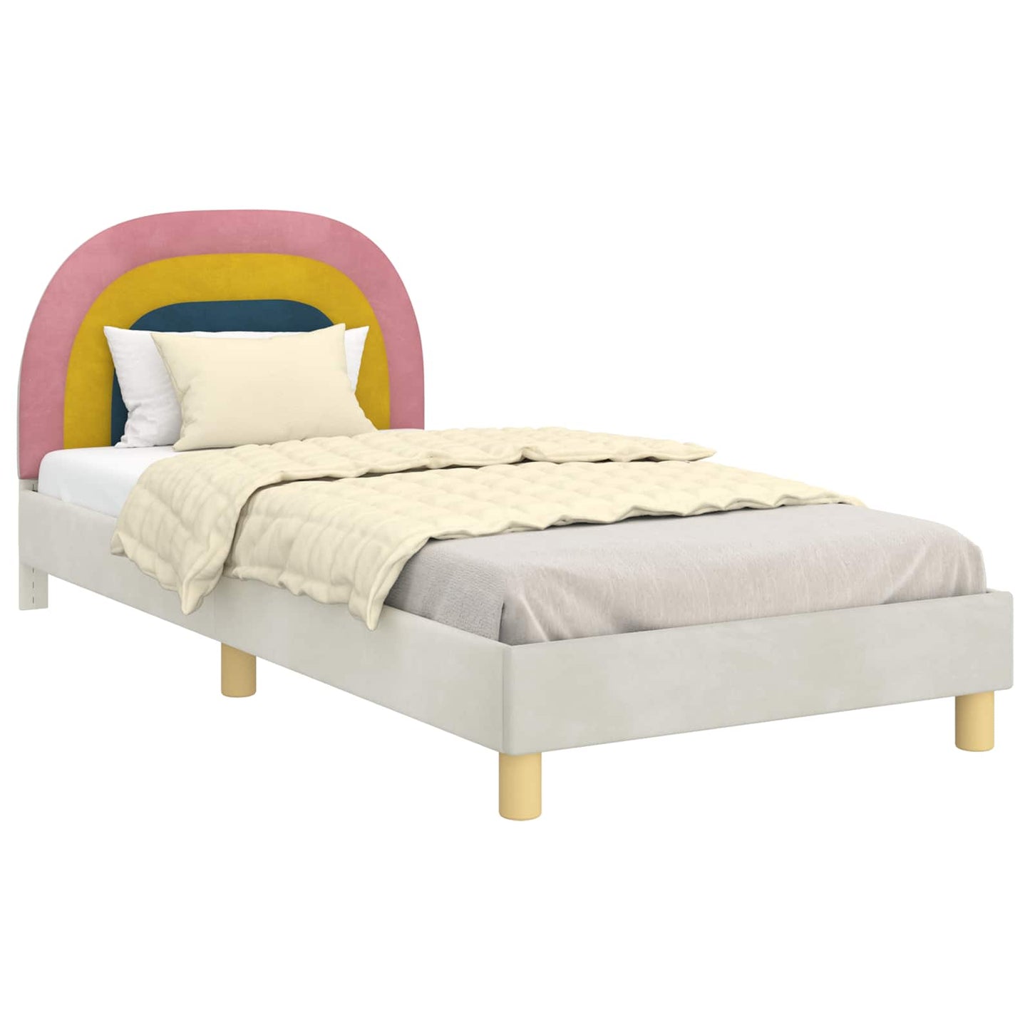 Børnesengestel med hovedgærde Cremefarvet 90 x 190 cm Fløjl