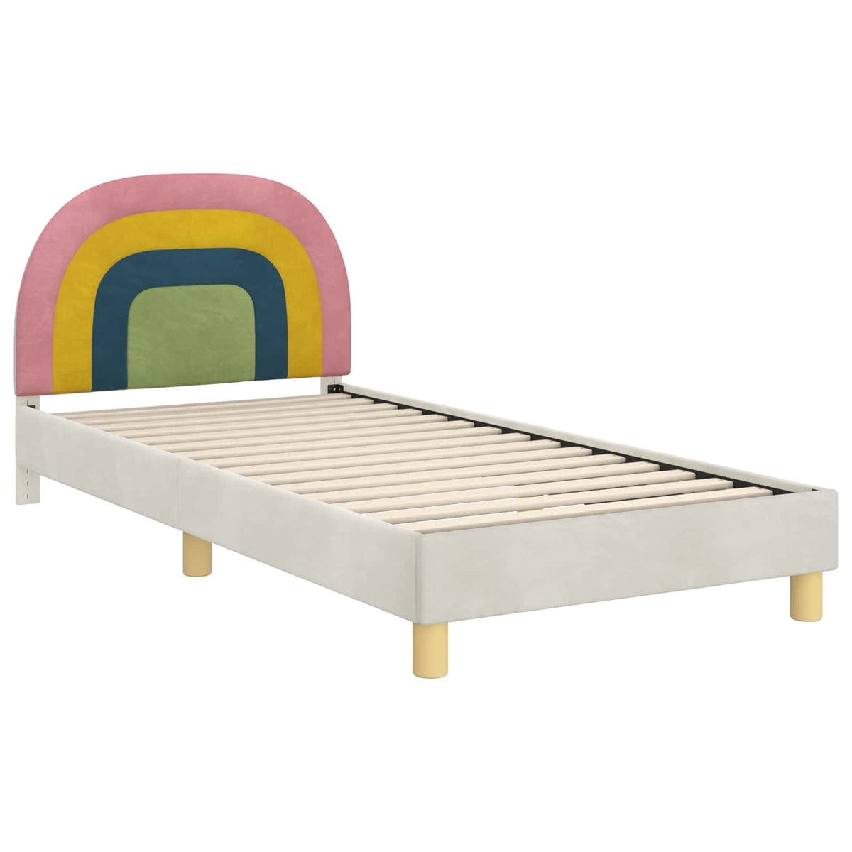 Børnesengestel med hovedgærde Cremefarvet 90 x 200 cm Fløjl