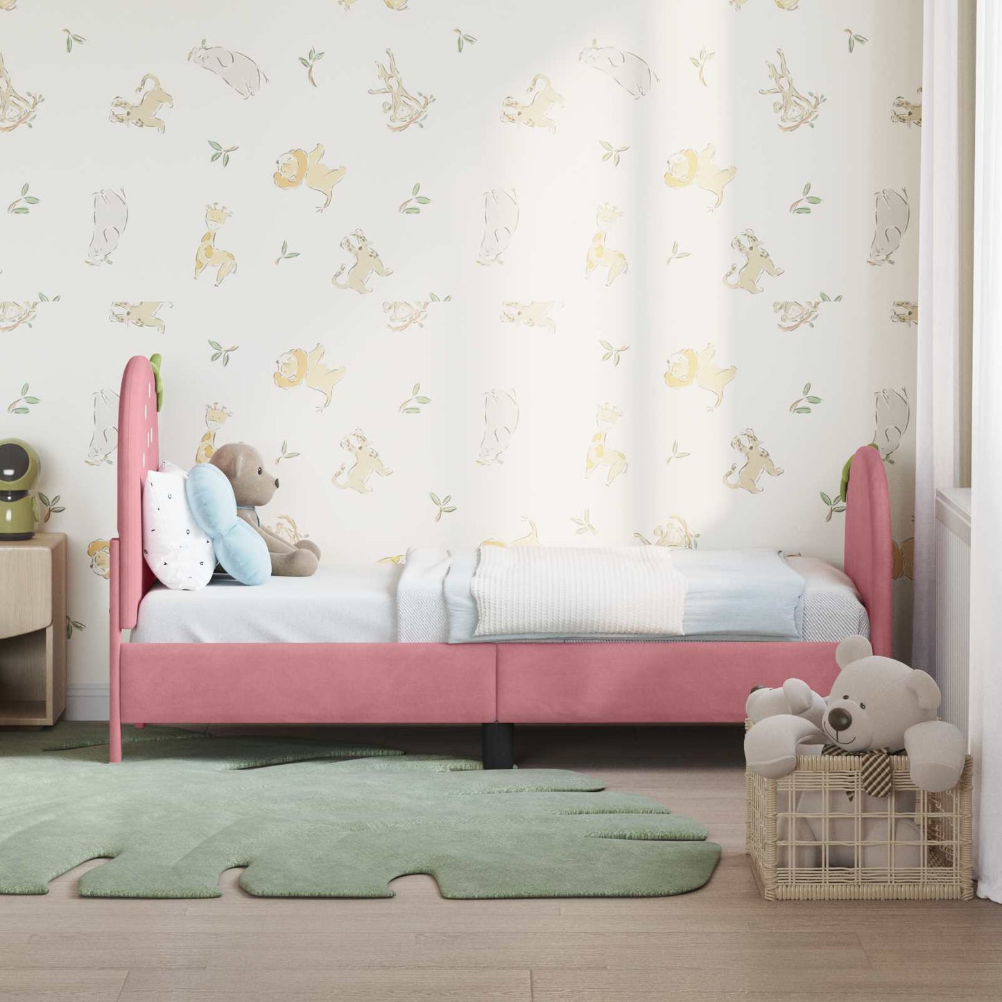 Sengestel til tumling med hovedgærde Lyserød 70 x 140 cm Fløjl