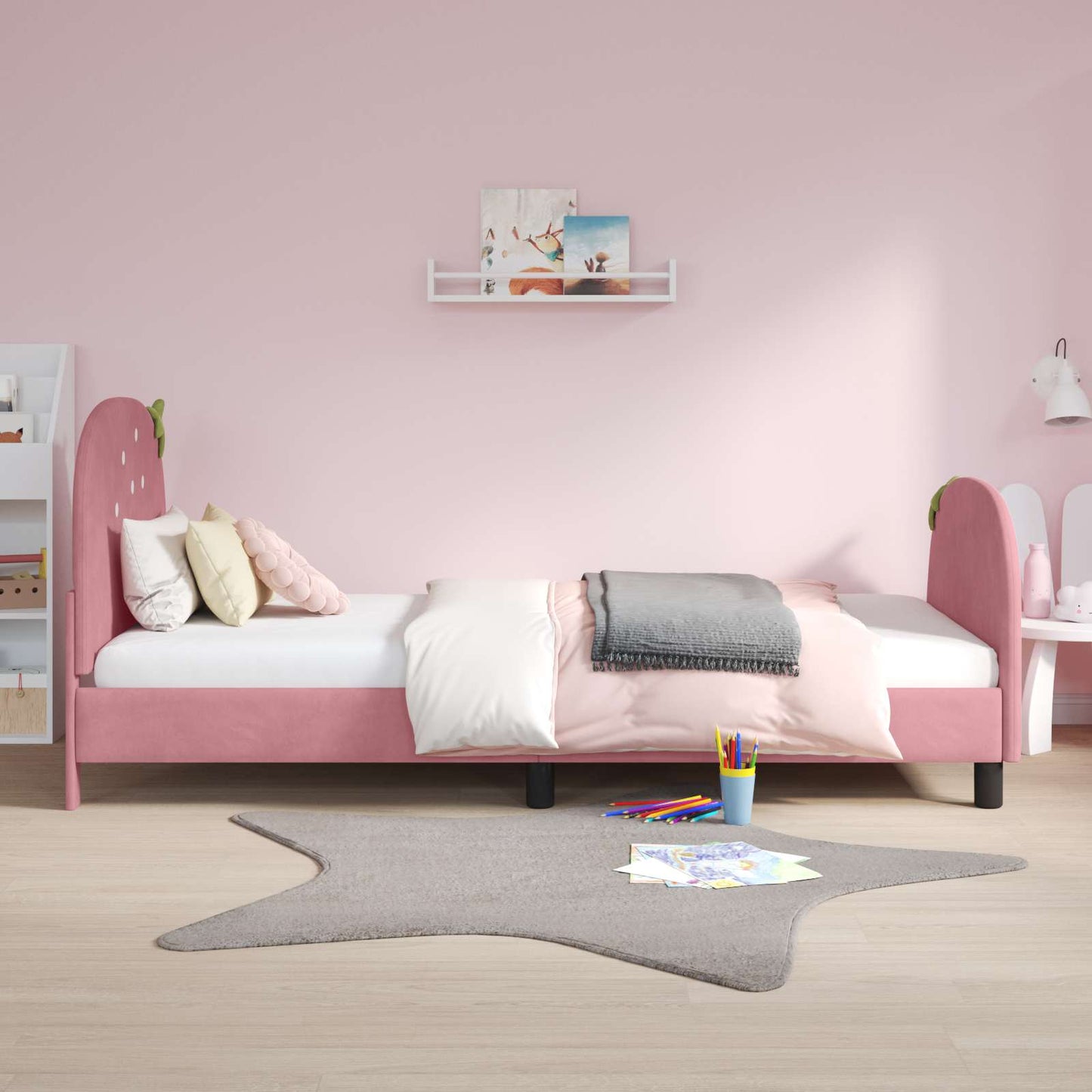Børnesengestel med hovedgærde Lyserød 90 x 200 cm Fløjl