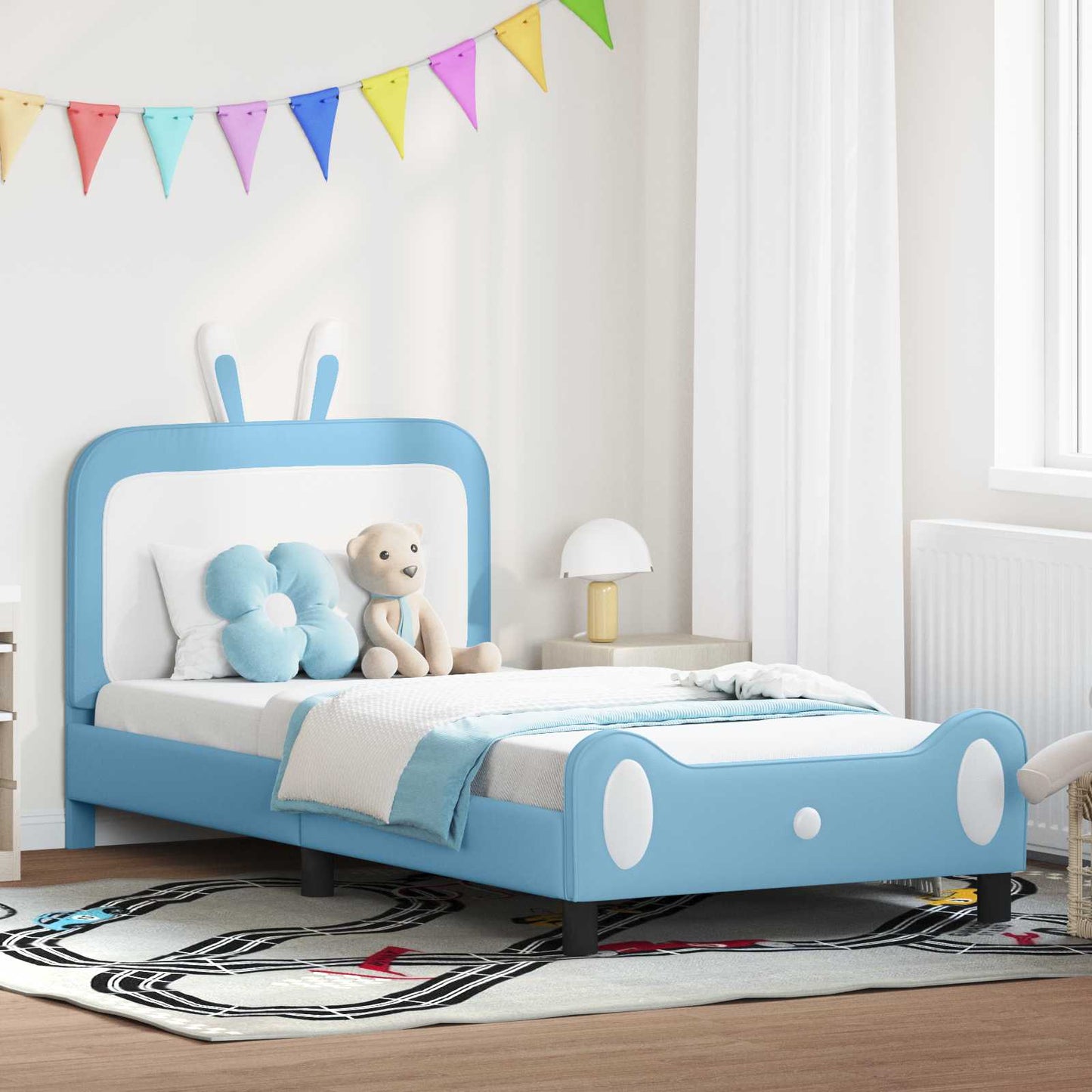 Børnesengestel med hovedgærde Blå 80 x 200 cm PU