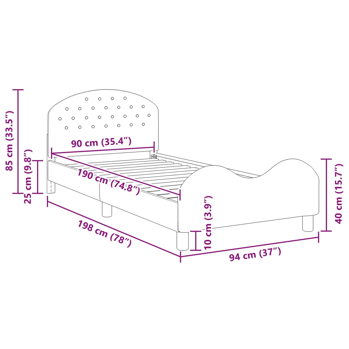 Børnesengestel med hovedgærde Havgrøn 90 x 190 cm Fløjl