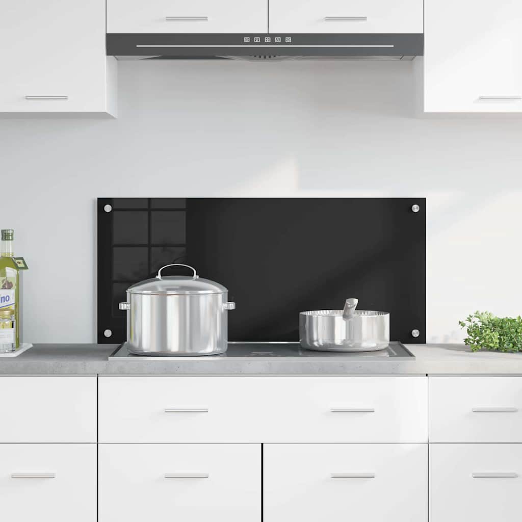 Køkkenbacksplash Sort 90 x 40 cm hærdet glas