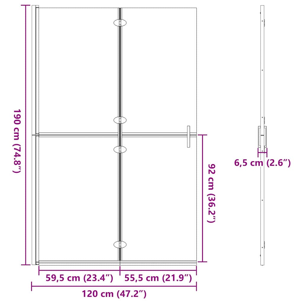 Walk-In brusevæg Sort 120 x 6,5 x 190 cm