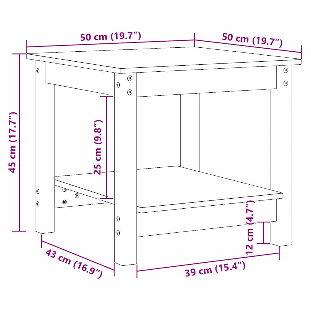 Sofabord Gyldenbrun 50 x 50 x 45 cm Massivt fyrretræ