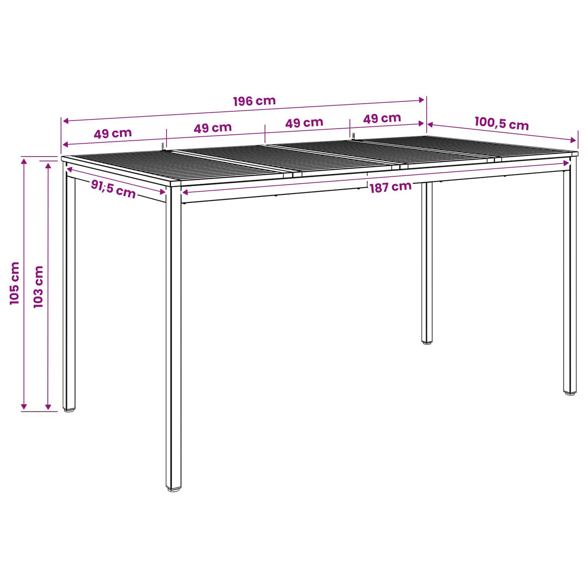 Have Bar Bord Hvid 196 x 100,5 x 105 cm Massivt Akacietræ