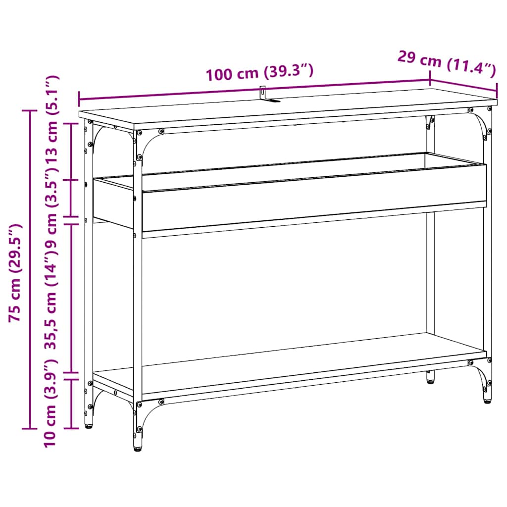 Konsolbord Gammelt træ 100 x 29 x 75 cm Konstrueret træ