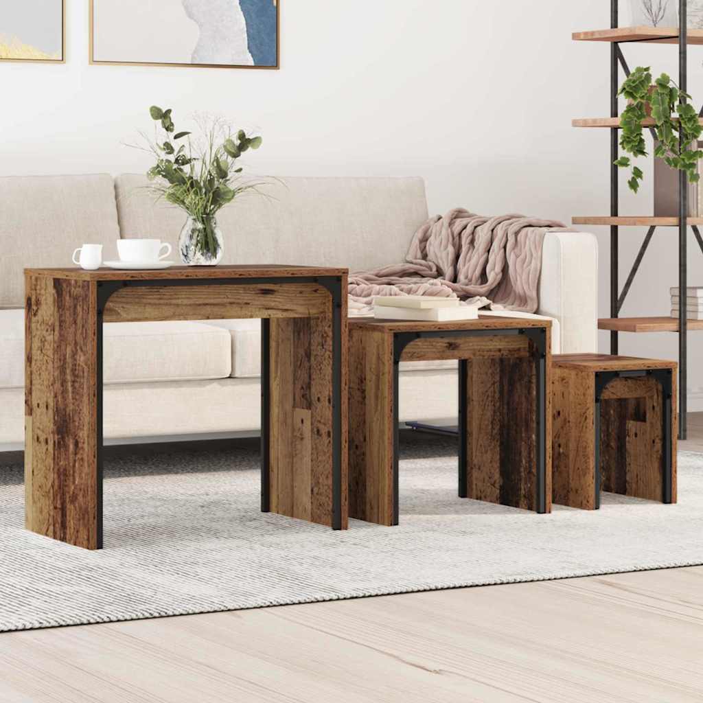 Sofabord 3 stk. Gammelt træ 60 x 35 x 56 cm Konstrueret træ