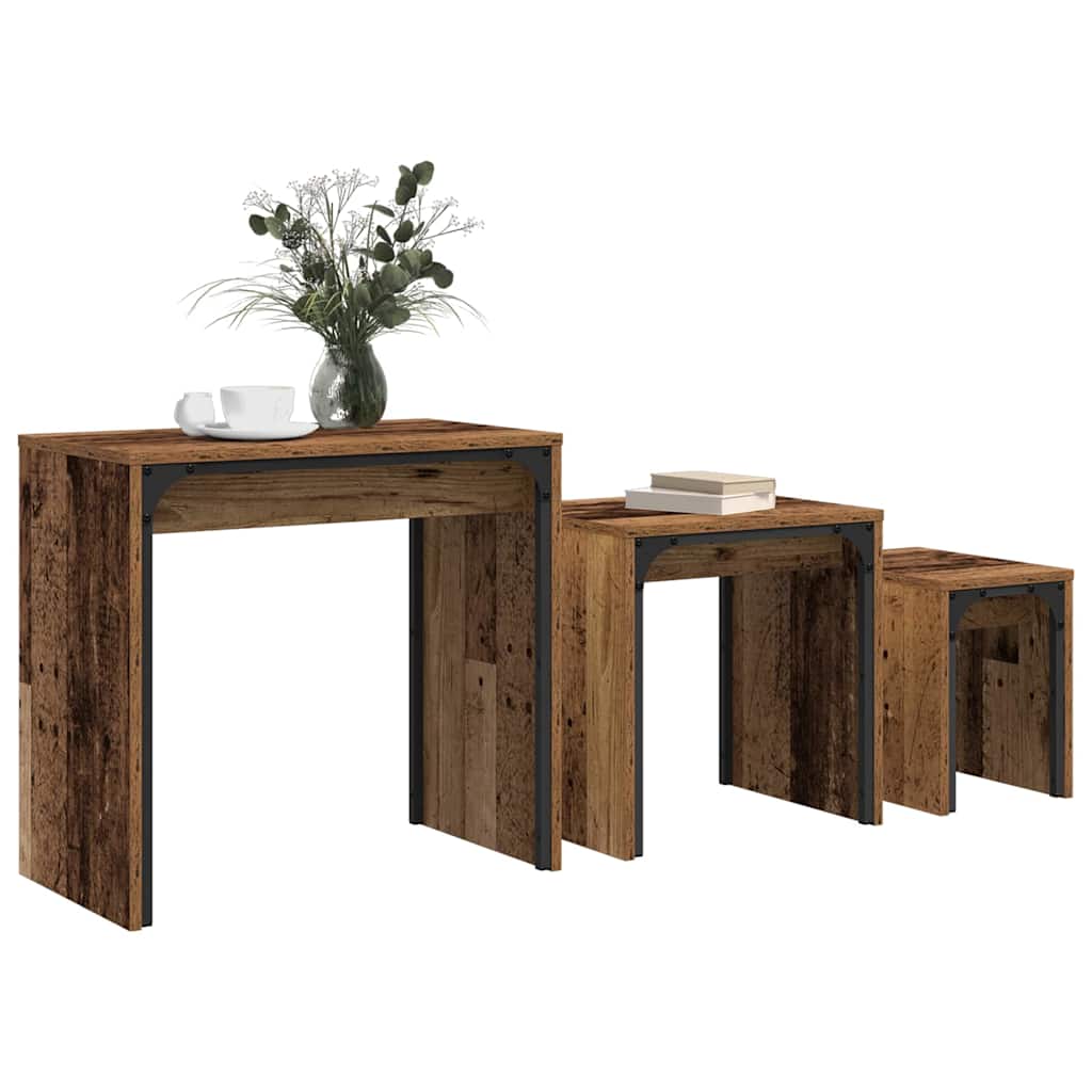 Sofabord 3 stk. Gammelt træ 60 x 35 x 56 cm Konstrueret træ