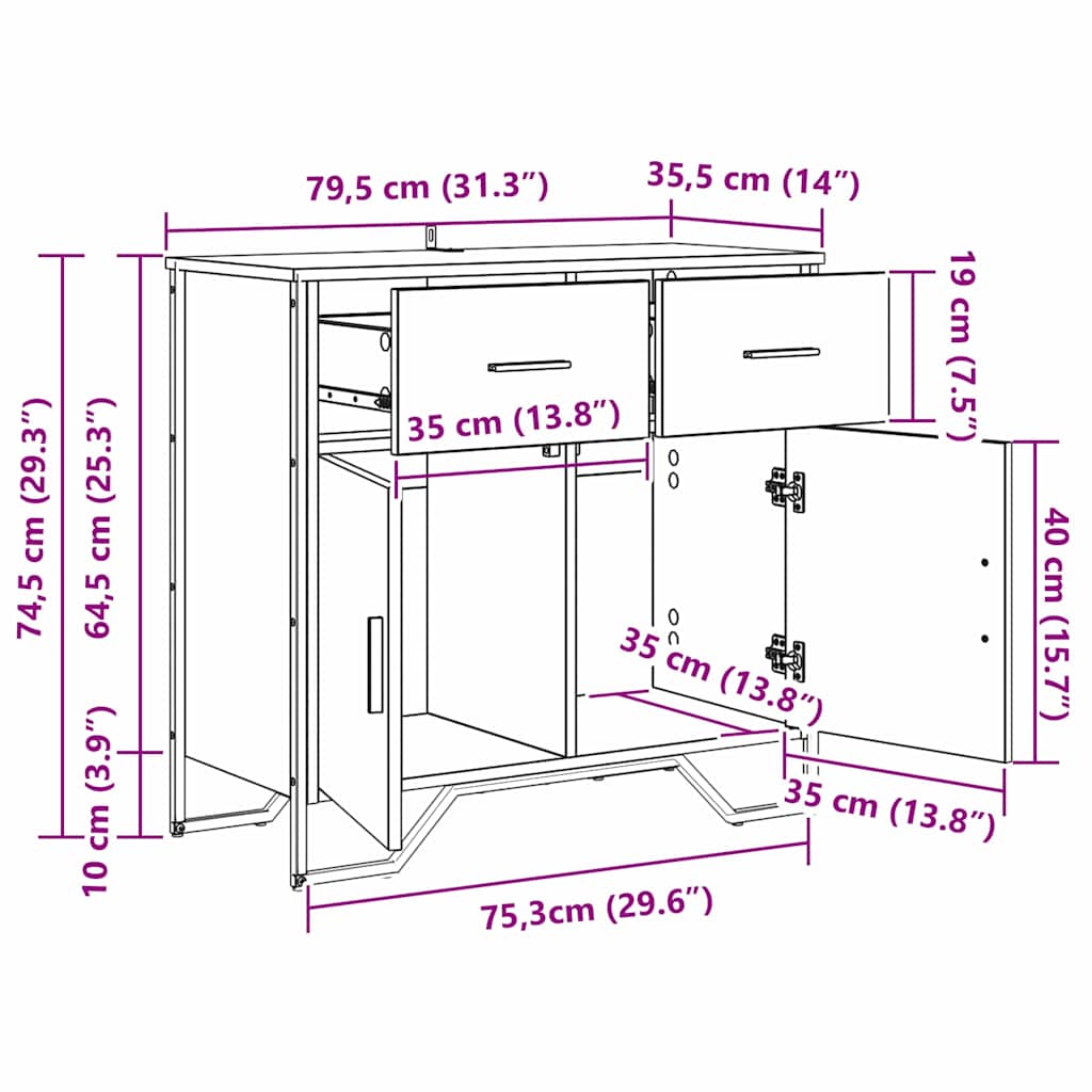 Sideboard Sort eg 79,5 x 35,5 x 74,5 cm
