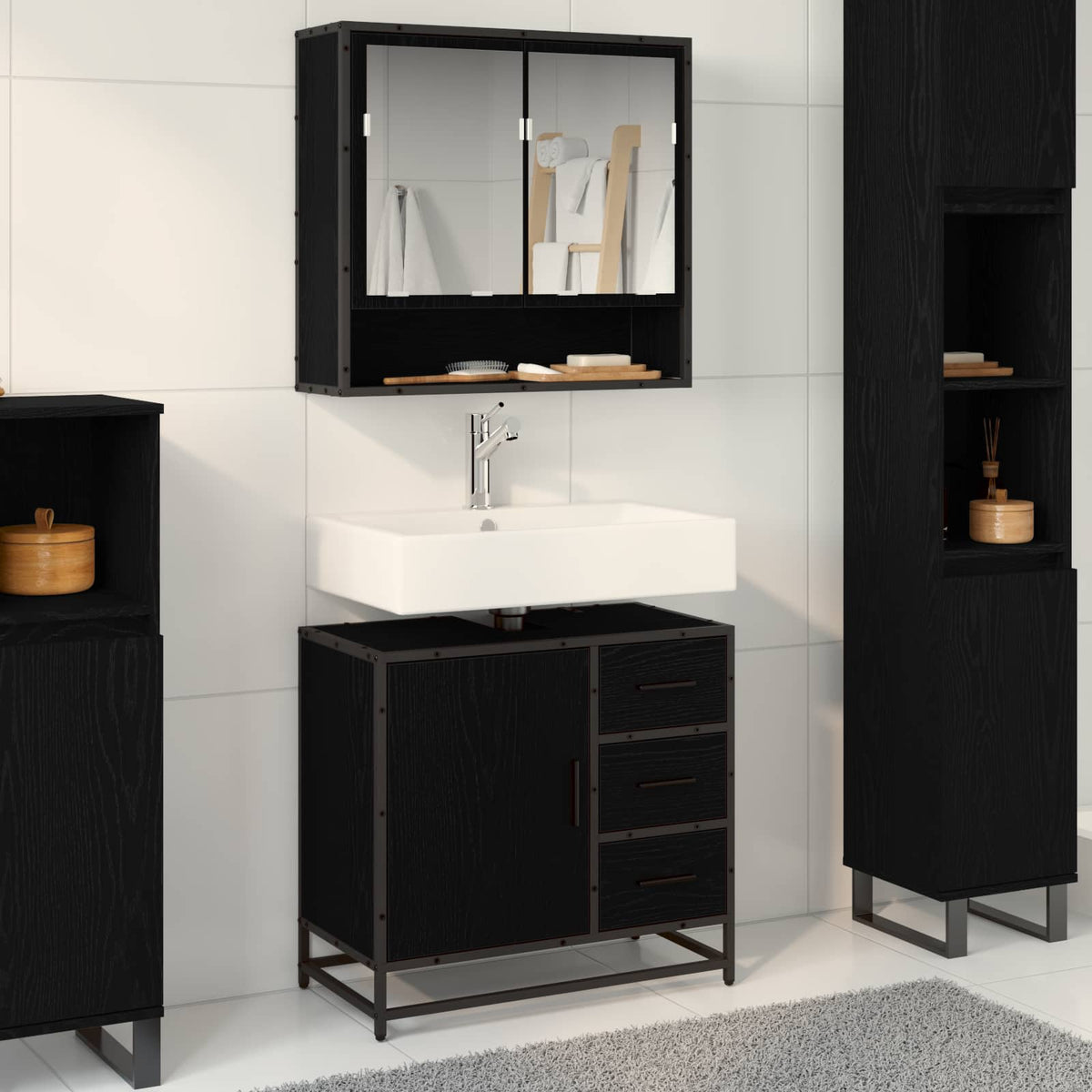 Badeværelsesskab Sort eg 65 x 33 x 60 cm Konstrueret træ