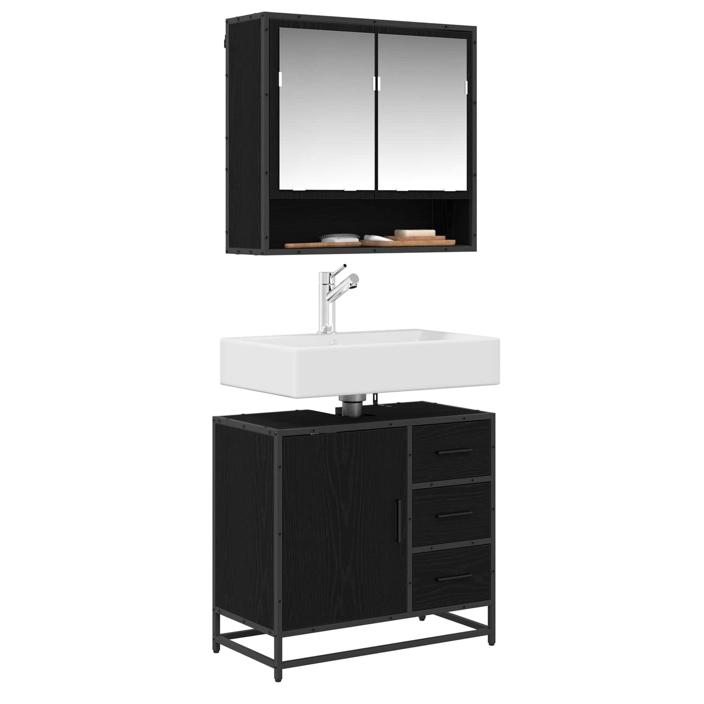 Badeværelsesskab Sort eg 65 x 33 x 60 cm Konstrueret træ