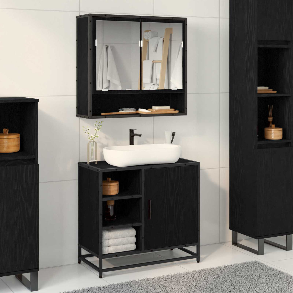 Badeværelsesskab Sort eg 65 x 33 x 60 cm Konstrueret træ