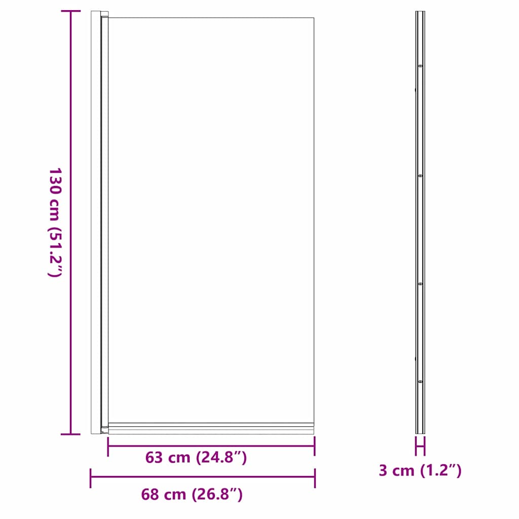 Bade Bruse skærm Sort 68 x 130 cm Sikkert glas