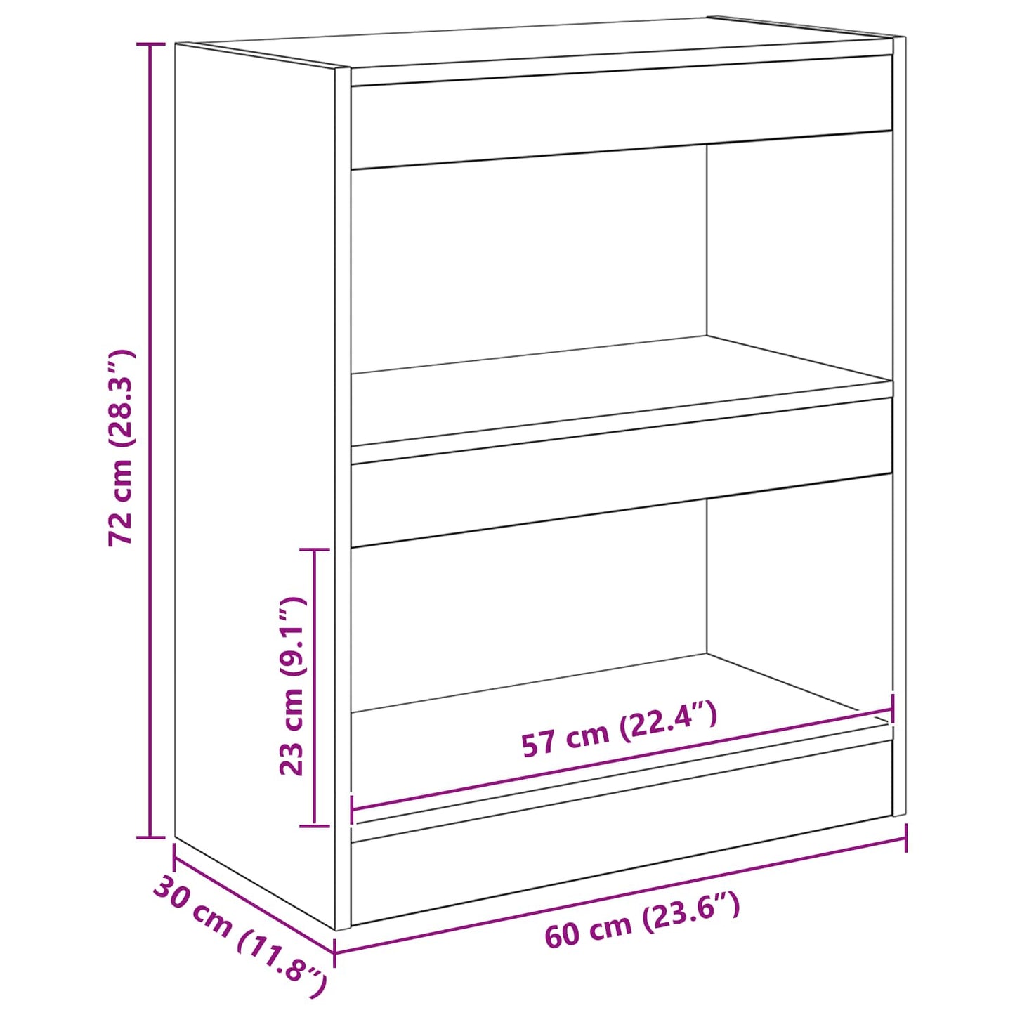 Bogskab 2 niveauer 60 x 30 x 72 cm Konstrueret træ Sort eg