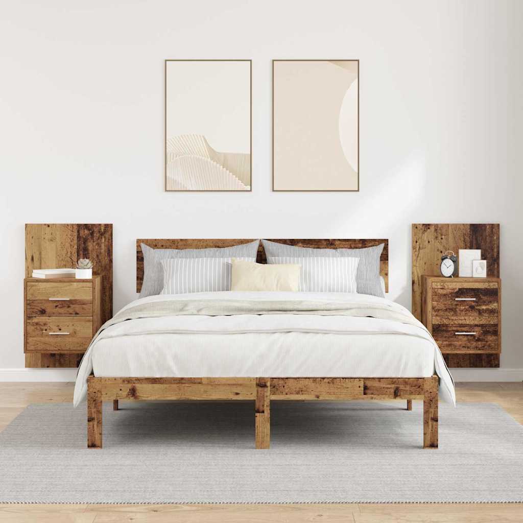 Vægmonteret natbord 2 stk. Gammelt træ 48,5 x 32,5 x 80 cm