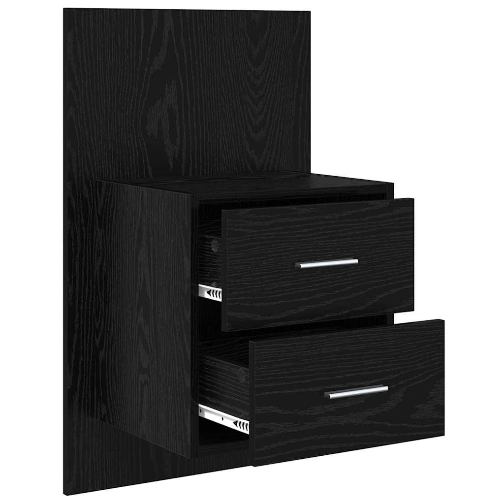 Vægmonteret natbord 2 stk. Sort eg 48,5 x 32,5 x 80 cm