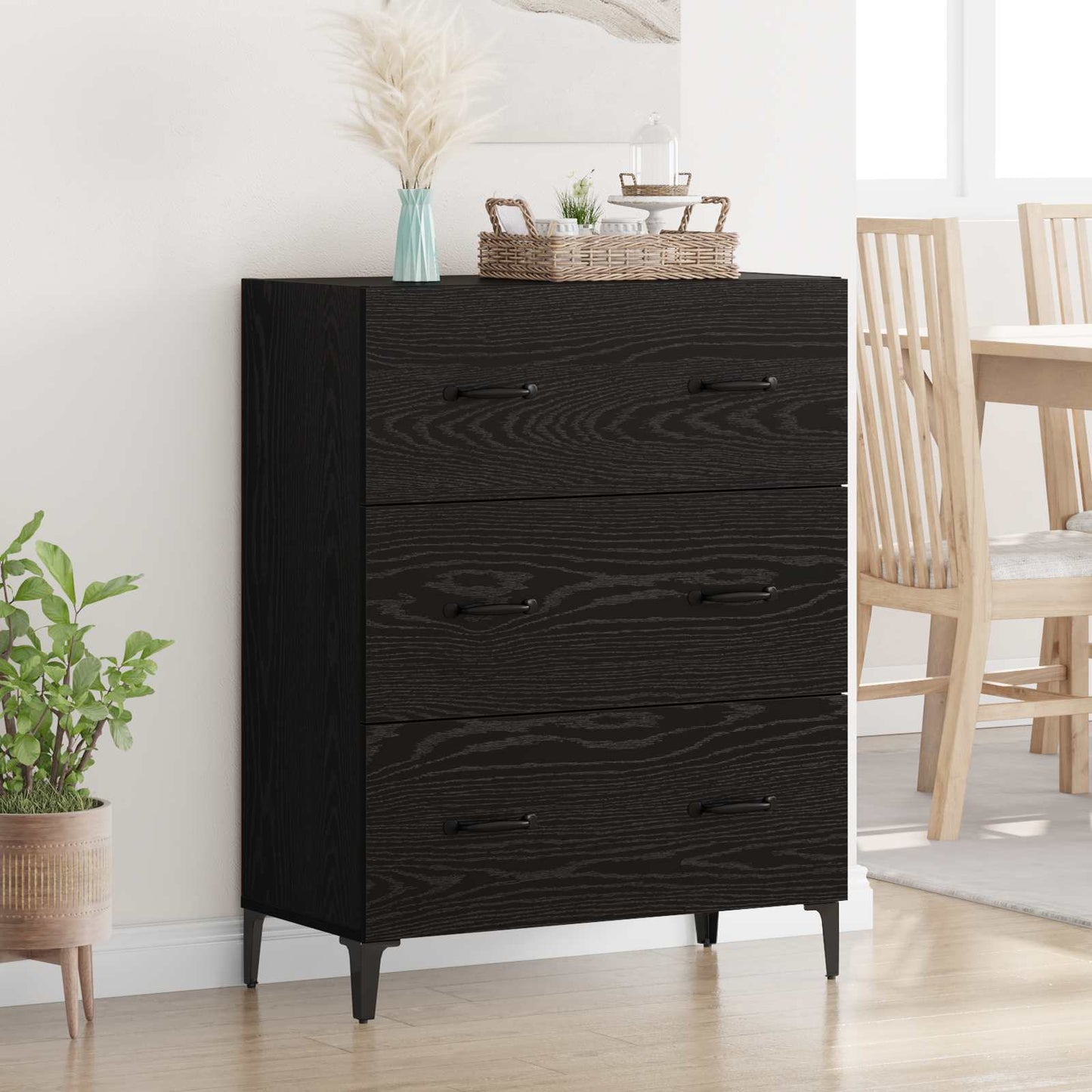 Sideboard Sort eg 69,5 x 34 x 90 cm Ingeniørt træ og jern