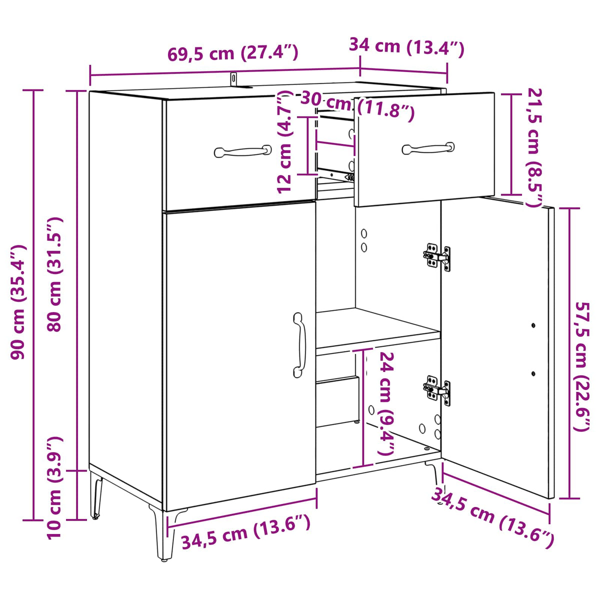 Sideboard Gammelt træ 69,5 x 34 x 90 cm Konstrueret træ